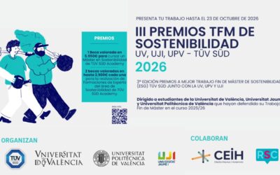 Abierta la convocatoria de los ‘Premios TFM Sostenibilidad UV, UPV, UJI – TÜV SÜD 2026’. Candidaturas: Hasta el 23/10